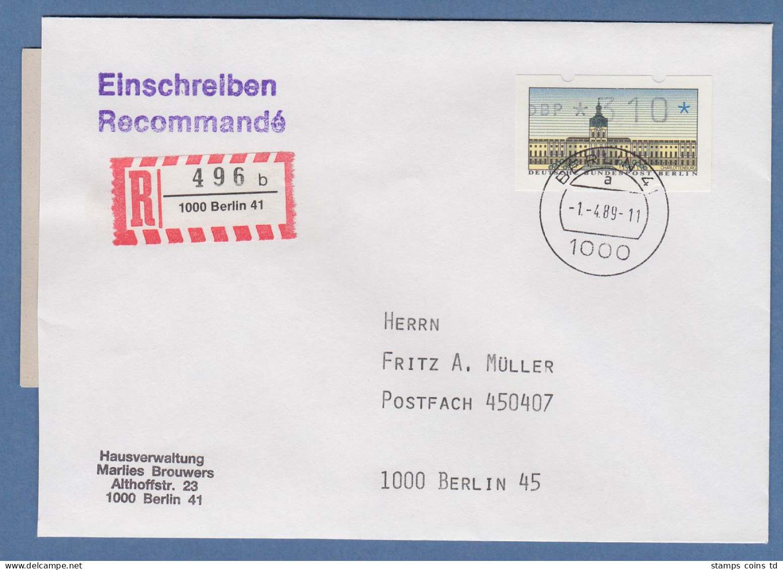 ATM Berlin Wert 310 Auf R-Brief Innerh. Berlins Mit Tages-O BERLIN 41  1.4.89 - Altri & Non Classificati