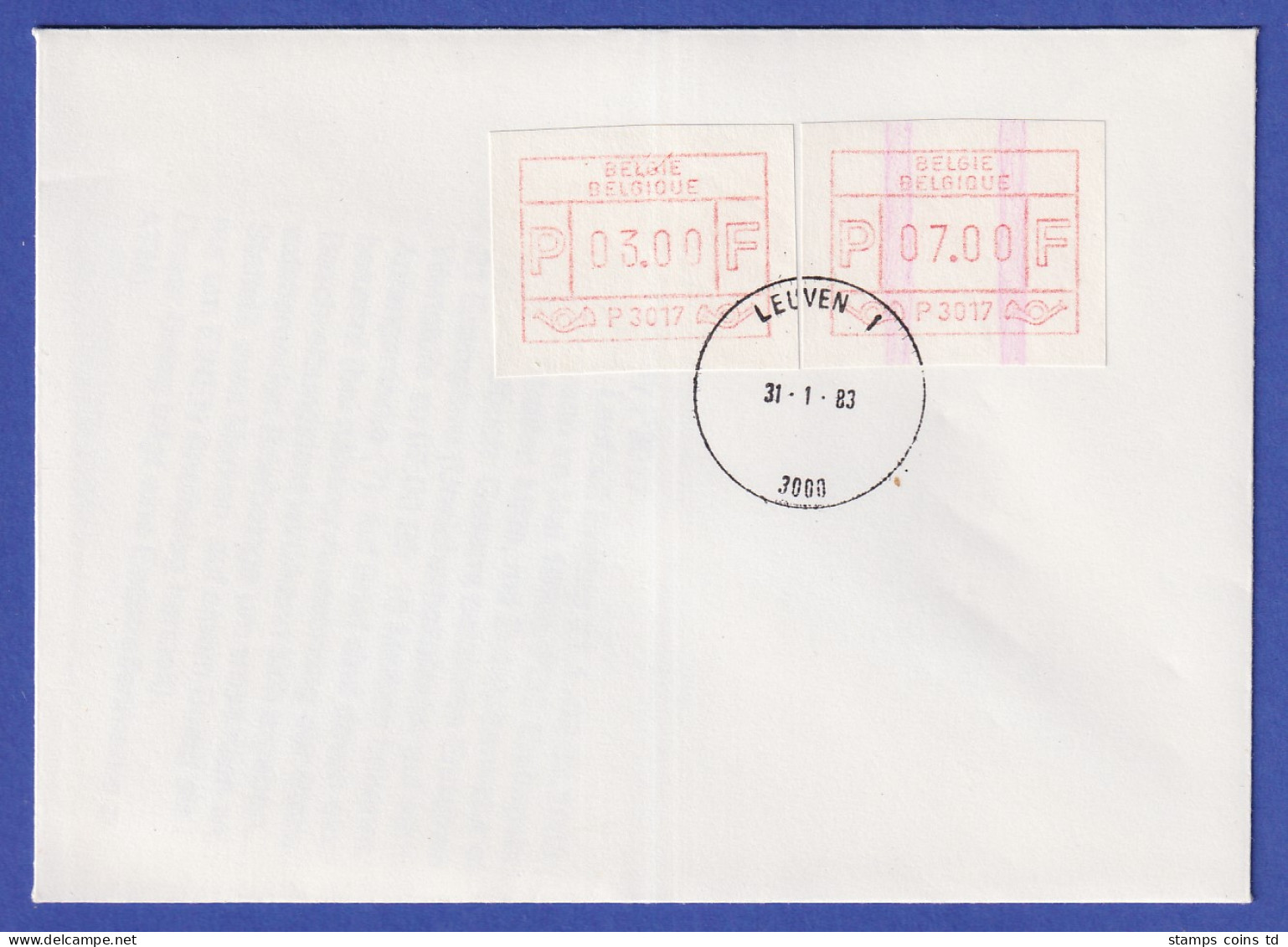 Belgien FRAMA-ATM P3017 Mit ENDSTREIFEN In MIF Auf FDC LEUVEN 1  31.1.83 - Otros & Sin Clasificación