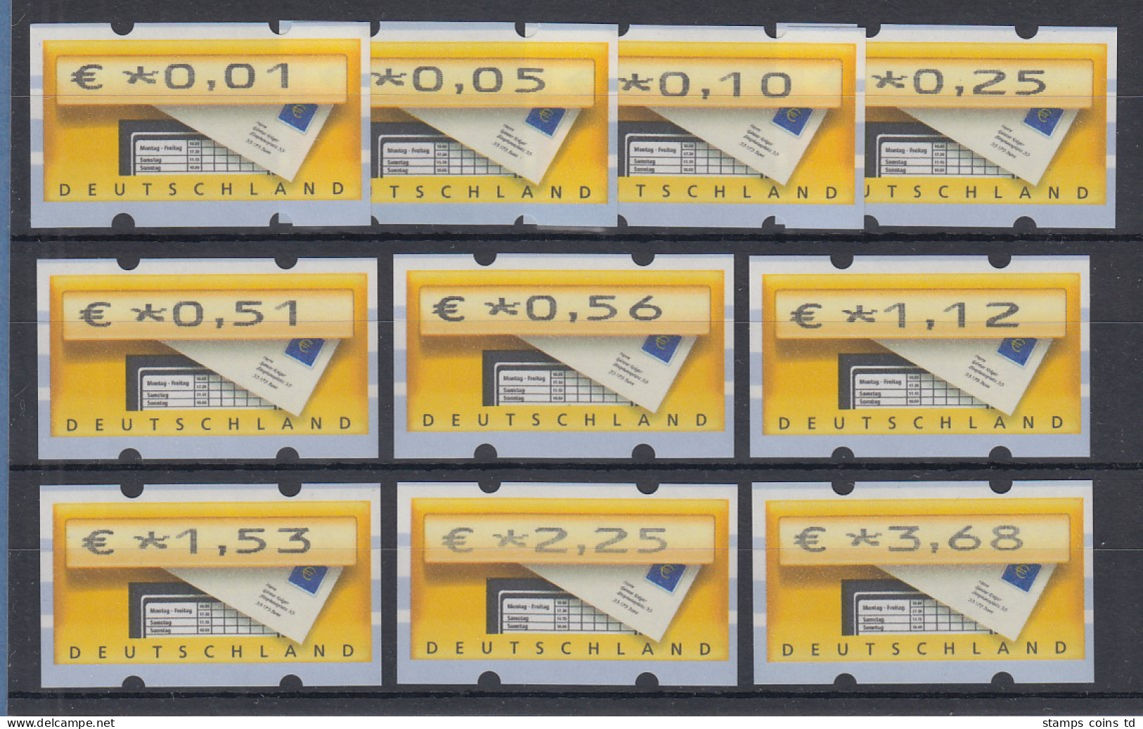 ATM Deutschland Briefkasten Mi.-Nr. 5.1 Satz VS1 10 Werte 0,01-3,68 ** - Vignette [ATM]