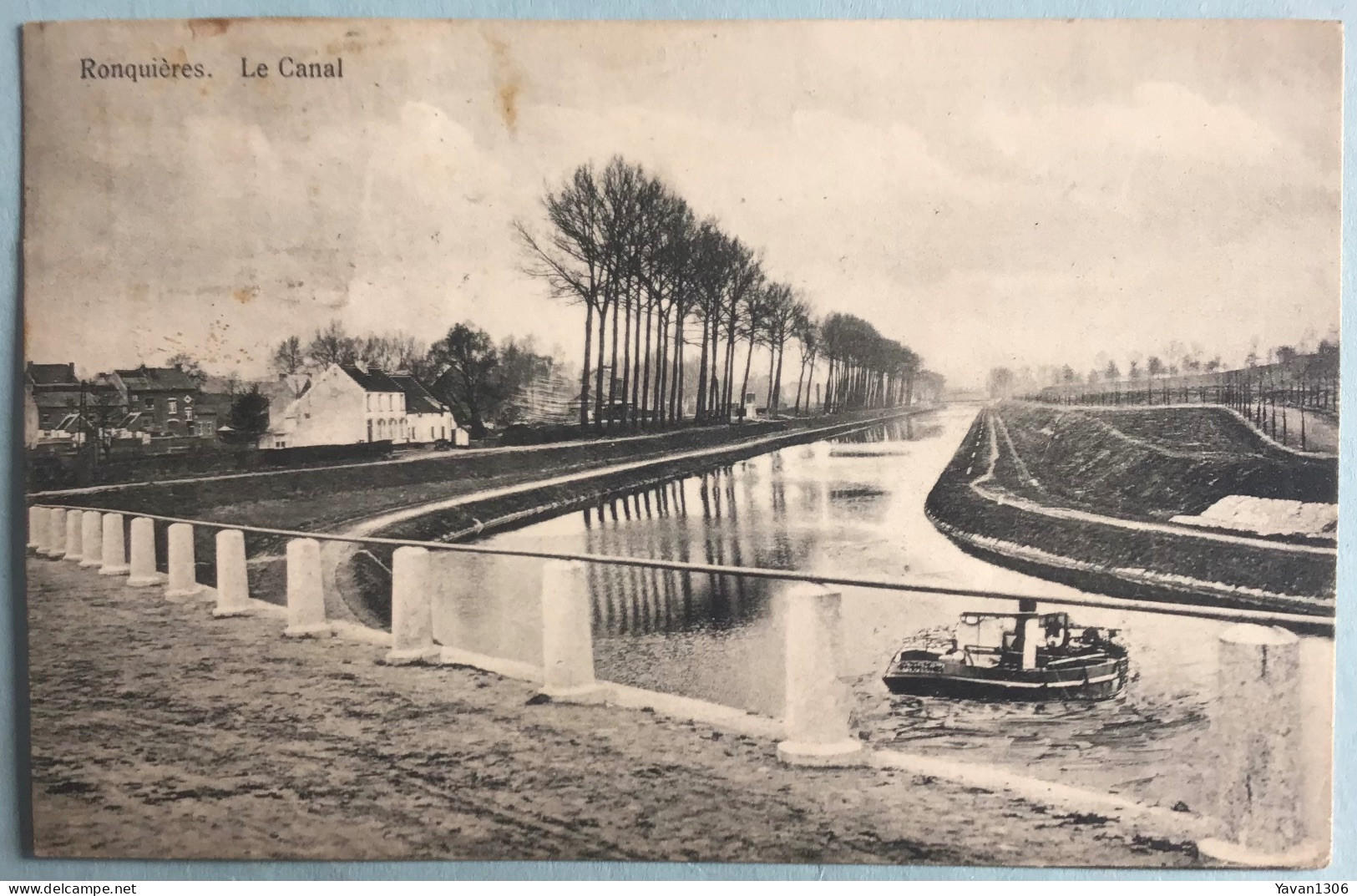 Ronquieres  1914/1918   Le Canal Au Verso Oblitération Et Cachet De Contrôle Militaire - Braine-le-Comte