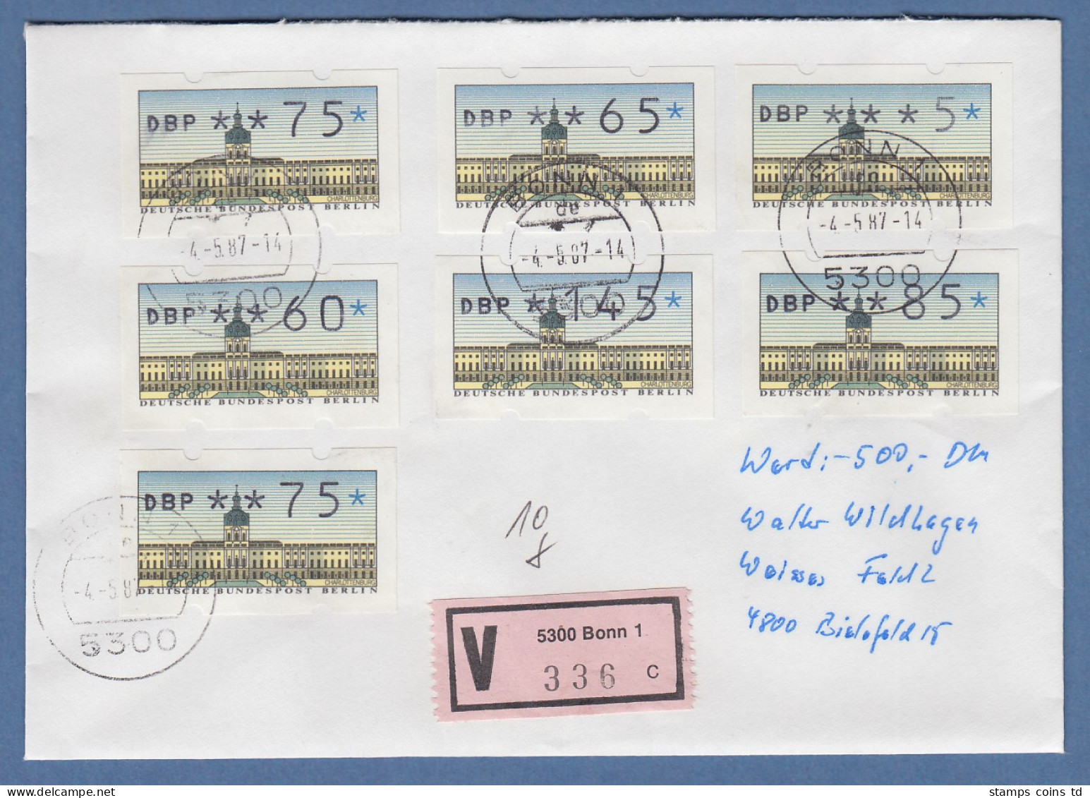 ATM Berlin Satz VS2 5-145 In MIF Auf Wertbrief Mit ET-So.-O BERLIN 4.5.87 - Sonstige & Ohne Zuordnung