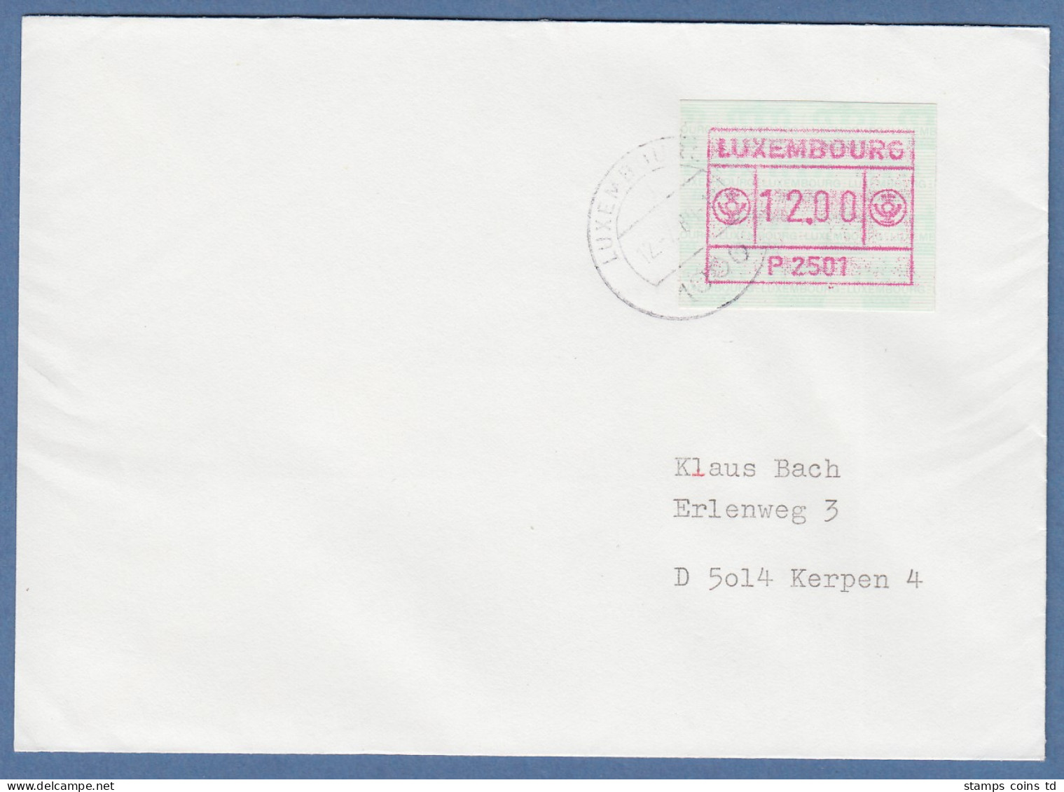 Luxemburg ATM P2501 Wert 12 Auf Brief Nach Kerpen, O 12.7.89 - Postage Labels