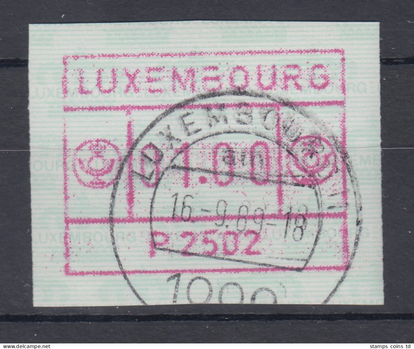 Luxemburg ATM P2502 Rotlila O 16.9.89 - Vignette