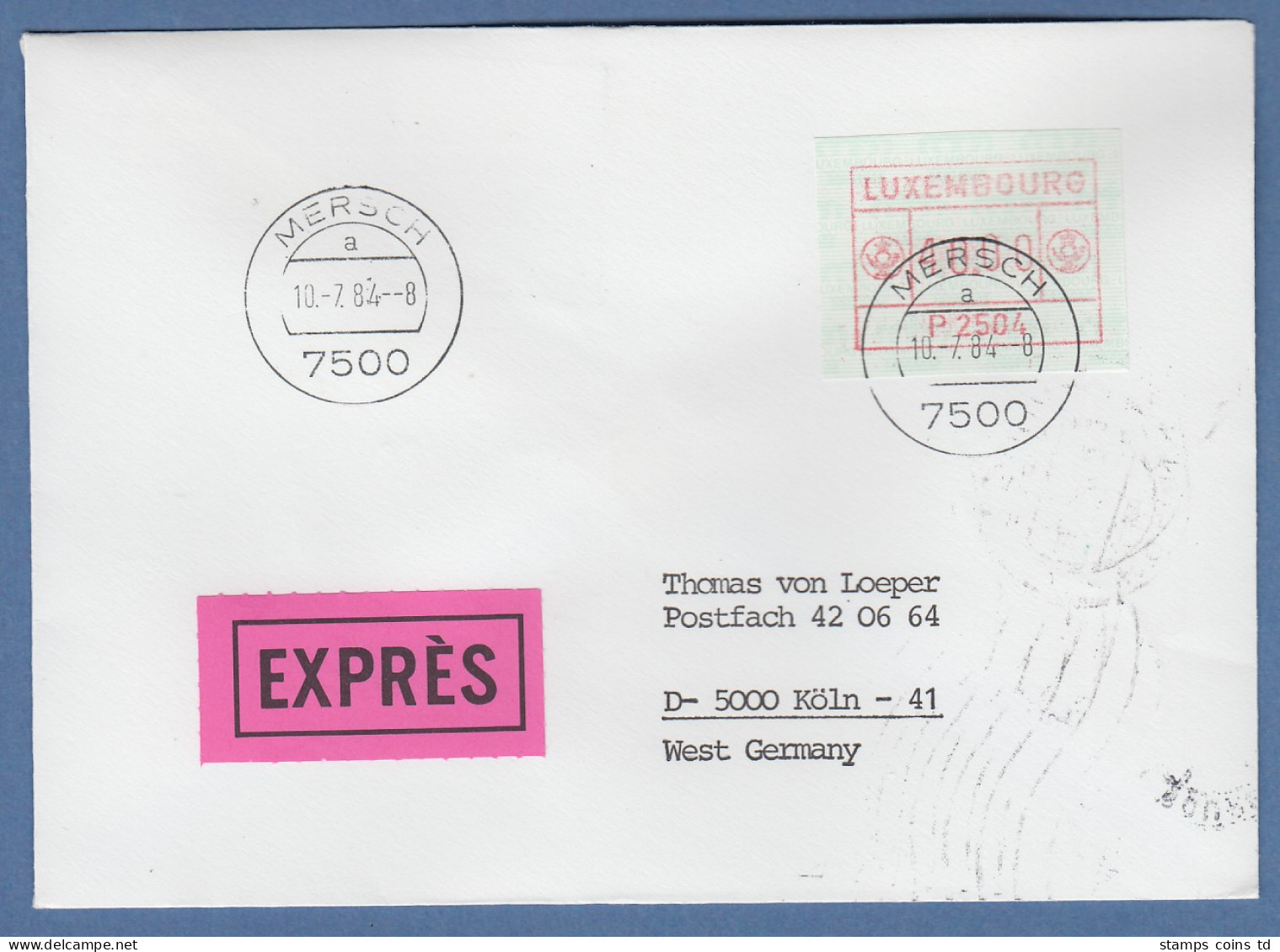 Luxemburg ATM P2504 Hoher Wert 40,00 Auf Expres-FDC Mit O MERSCH 10.7.84 - Postage Labels