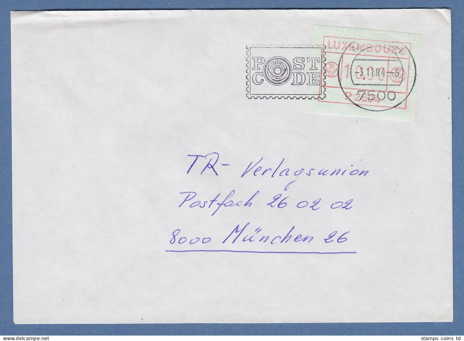 Luxemburg ATM P2504 Wert 10,00 Auf Brief Nach München, O MERSCH 3.11.84 - Postage Labels