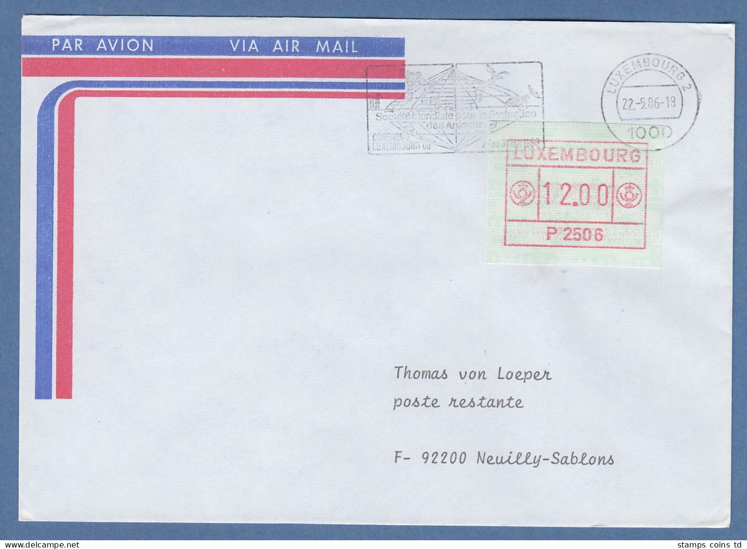 Luxemburg ATM P2506 Wert 12.00 Auf FDC Nach Frankreich, Masch.-O 22.5.86 - Postage Labels