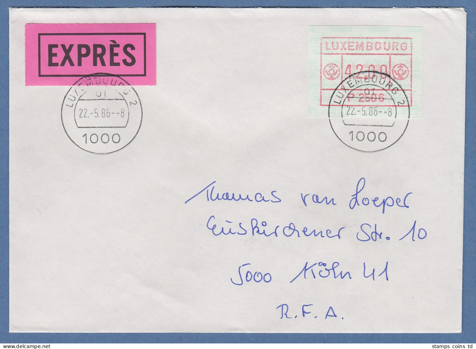 Luxemburg ATM P2506 Wert 42.00 Auf Express-FDC Nach Deutschland, O 22.5.86 - Postage Labels