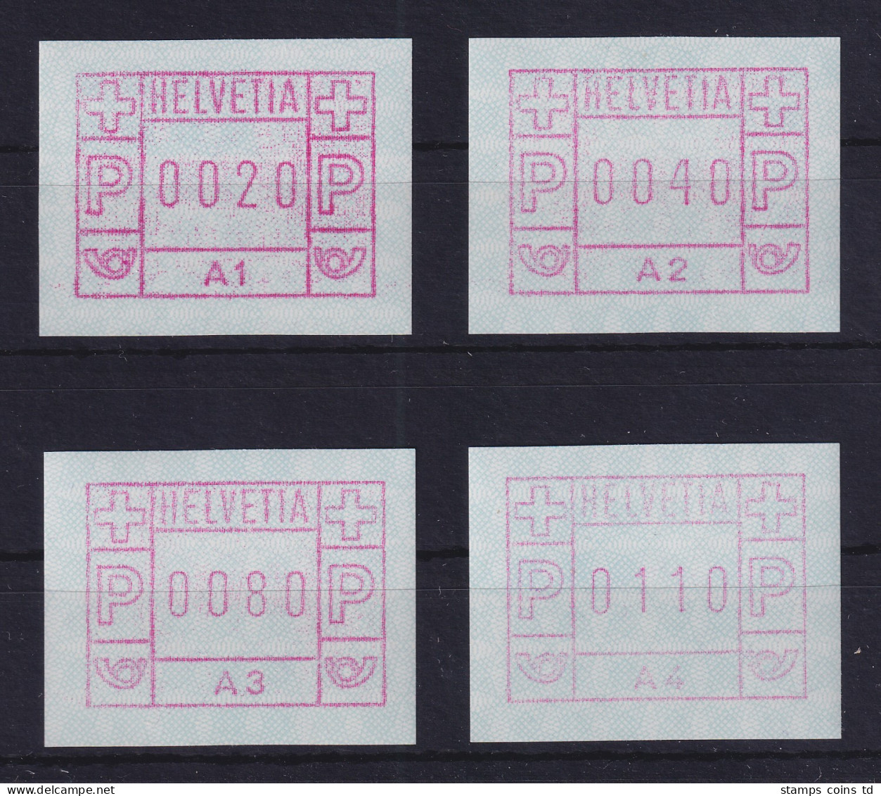 Schweiz 1976, 1. FRAMA-ATM Ausgabe A1-A4 ** Wertstufen 0020-0040-0080-0110 - Francobolli Da Distributore