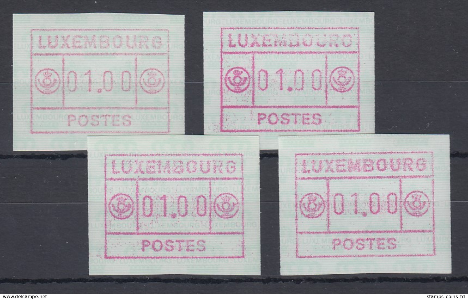 Luxemburg ATM Kleines POSTES Mi.-Nr. 2  Lot 4 ATM Farbtönungen / Zifferntypen  - Postage Labels