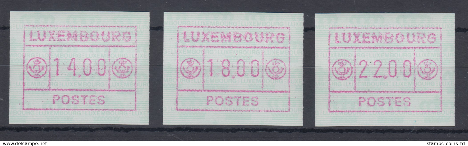 Luxemburg ATM Kleines POSTES Mi.-Nr. 2 Satz 14-18-22 Farbe Rotlila ** - Automatenmarken