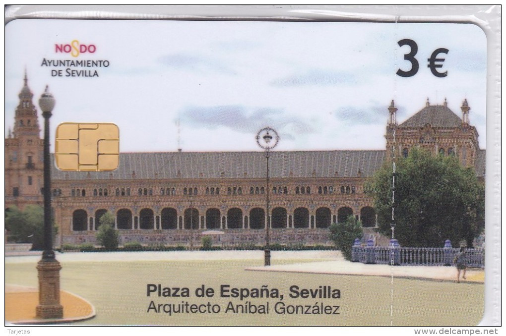 P-605 TARJETA DE LA PLAZA DE ESPAÑA DE SEVILLA DE 3 EUROS Y FECHA DEL 04/10   (NUEVA-MINT) - Private Issues