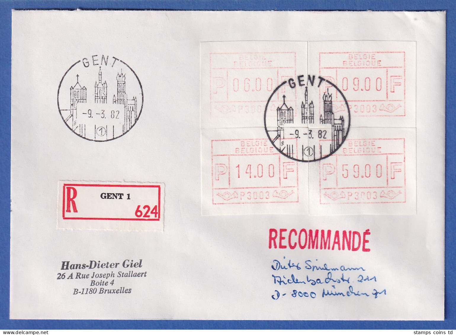 Belgien FRAMA-ATM 1.Ausgabe 1981 Aut.-Nr. P3003 Gent R-Brief Mit 4 ATM - Other & Unclassified