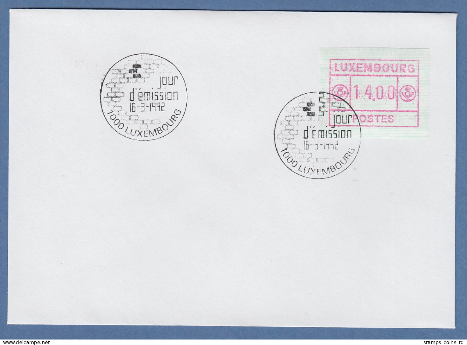 Luxemburg ATM Kleines POSTES Mi.-Nr. 2 Wert 14.00 Mit ET-So.-O Auf Blanco-FDC - Postage Labels