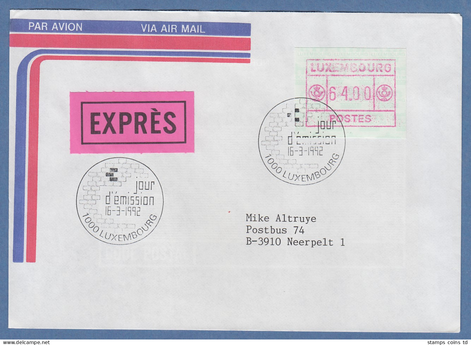 Luxemburg ATM Kleines POSTES Mi.-Nr. 2 Wert 64.00 Mit ET-So.-O Auf Express-FDC - Postage Labels