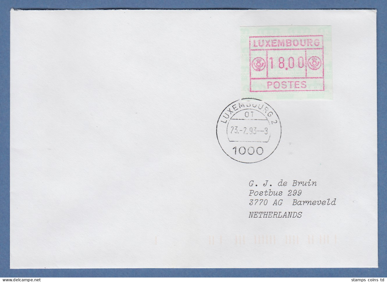 Luxemburg ATM Gr. POSTES Mi.-Nr. 3 Wert 18.00 Auf Brief In Die Niederlande - Postage Labels