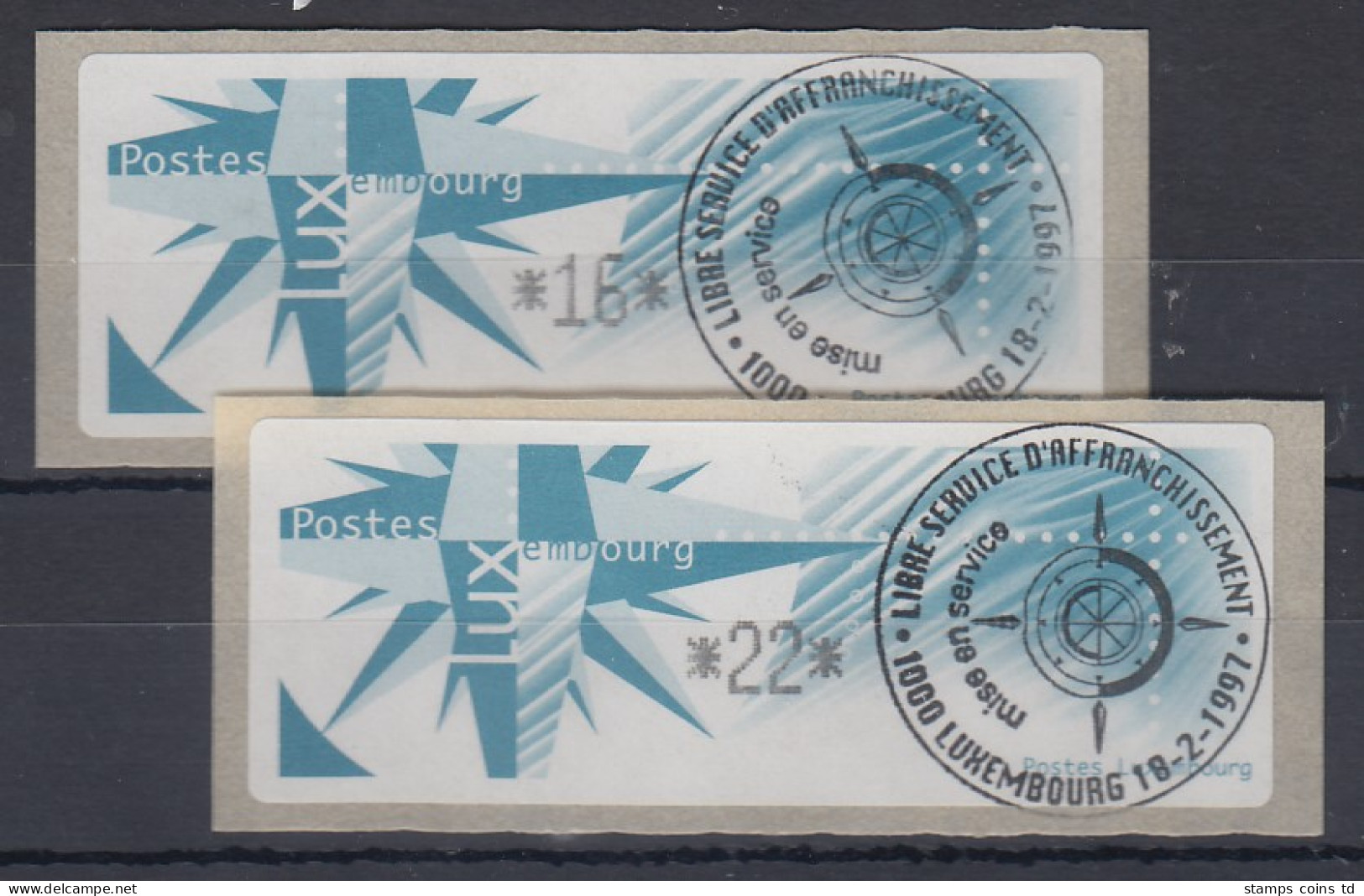 Luxemburg ATM Monétel Windrose Mi.-Nr. 4  VS-Satz 2 Werte 16 / 22 Mit ET.So-O - Postage Labels