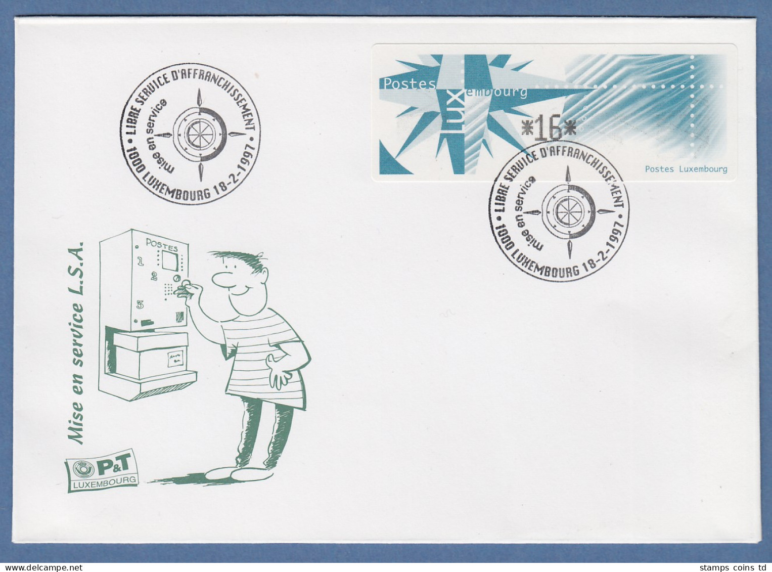 Luxemburg ATM Monétel Windrose Mi.-Nr. 4  Wert 16 Auf Offiziellem FDC - Vignettes D'affranchissement