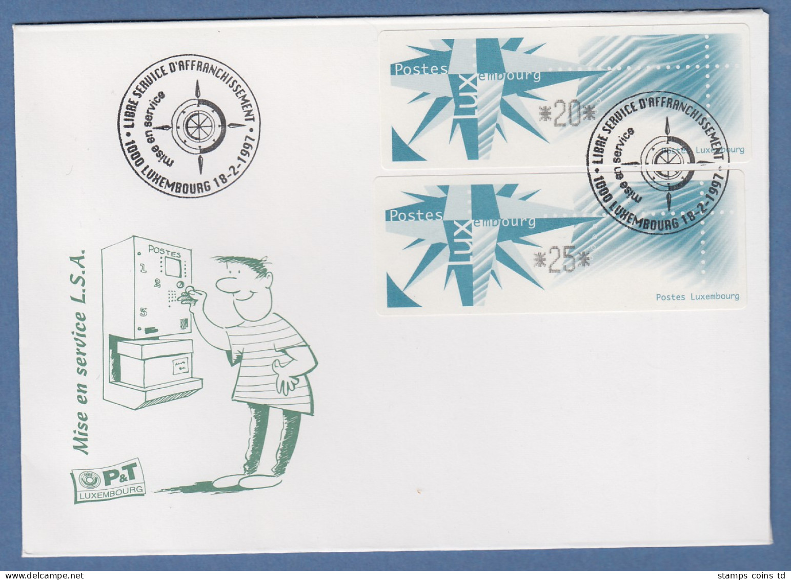 Luxemburg ATM Monétel Windrose Mi.-Nr. 4 Werte 20 / 25 Auf Offiziellem FDC - Frankeervignetten