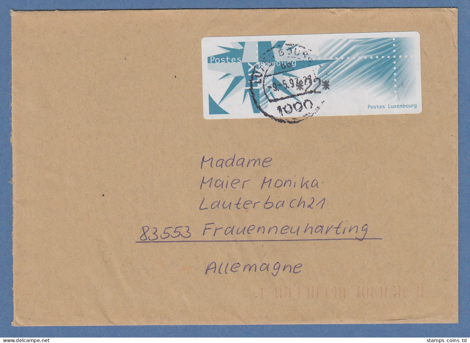 Luxemburg ATM Monétel Windrose Mi.-Nr. 4 Wert 22 Auf Brief Nach D. O 9.5.97 - Postage Labels