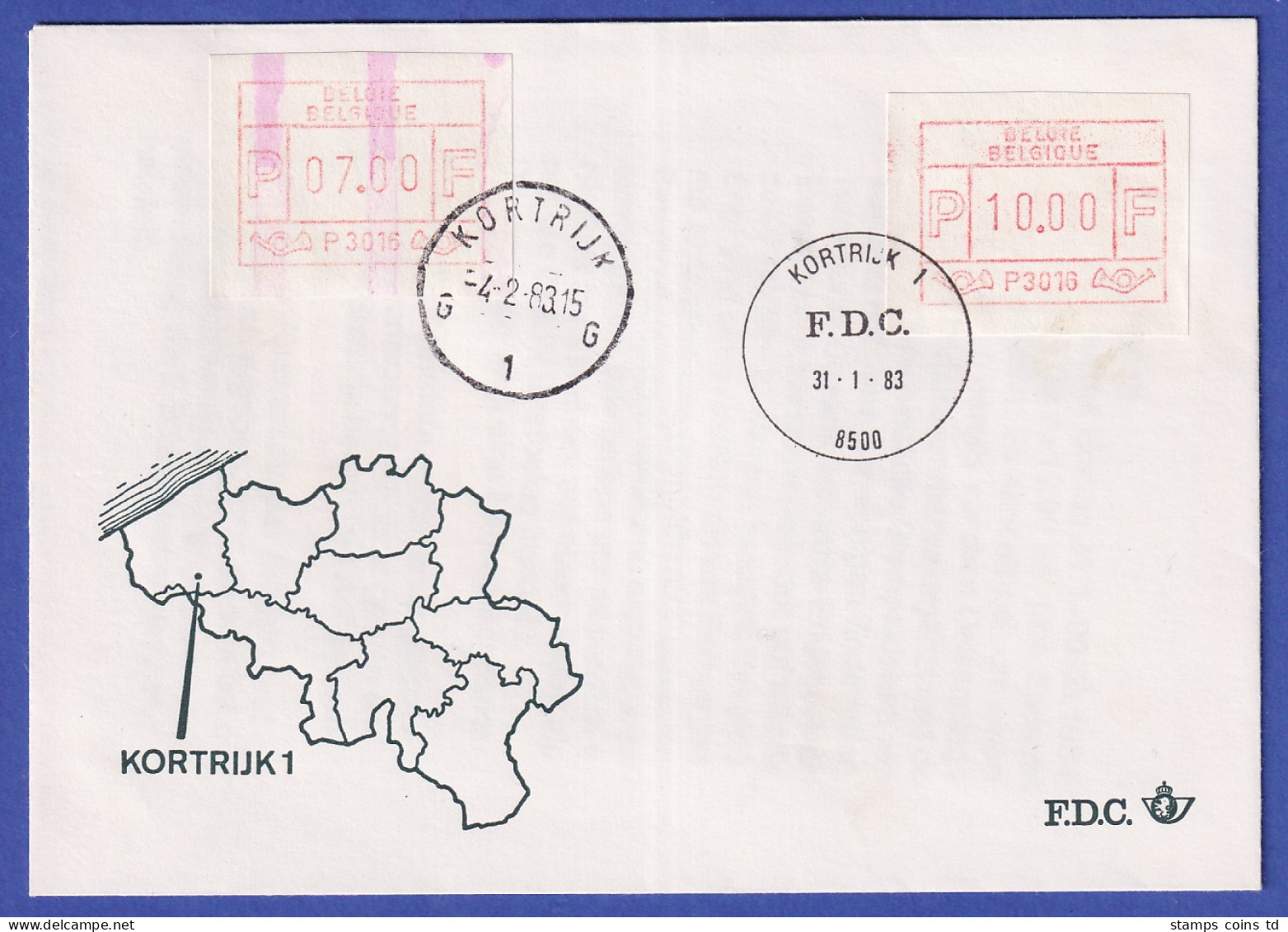 Belgien FRAMA-ATM P3016 Mit ENDSTREIFEN O KORTRIJK 4.2.83 Als Zufrank. Auf FDC - Autres & Non Classés