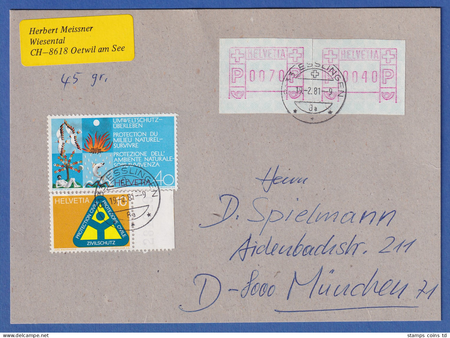 Schweiz 1978 FRAMA-ATM Mi-Nr. 2 Werte 70 Und 40 Auf Briefvorders. O ESSLINGEN - Timbres D'automates