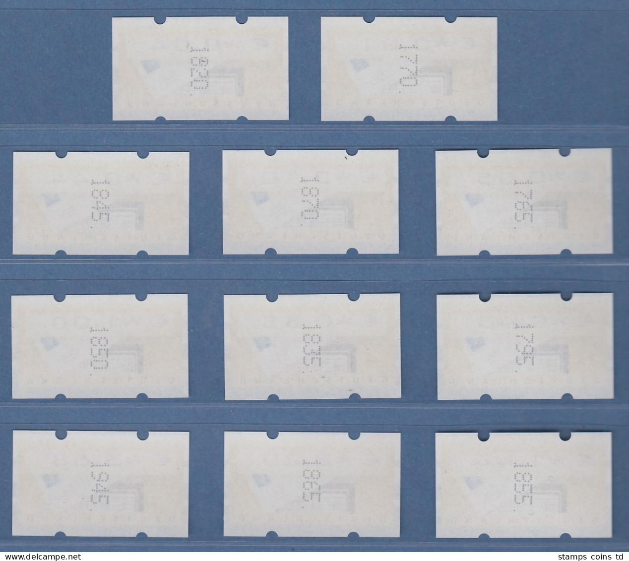 ATM Briefkasten Mi.-Nr. 5.1 Tastensatz TS2 10 Werte 0,01-3,68 Mit 11 ET-AQ ** - Machine Labels [ATM]