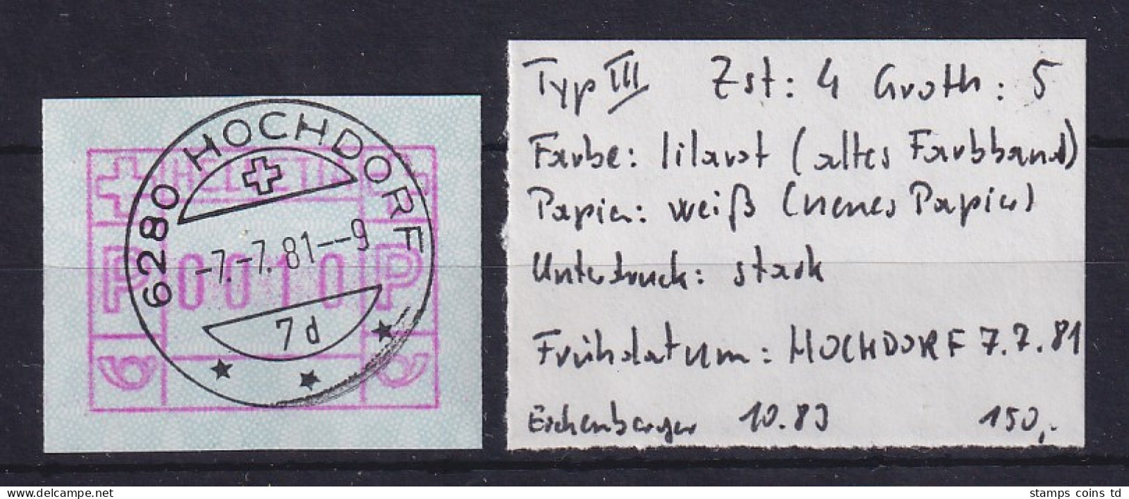 Schweiz FRAMA-ATM Mi-Nr 3.3a Wert 0010 Mit Voll-O Frühdatum HOCHDORF 7.7.81  - Automatic Stamps