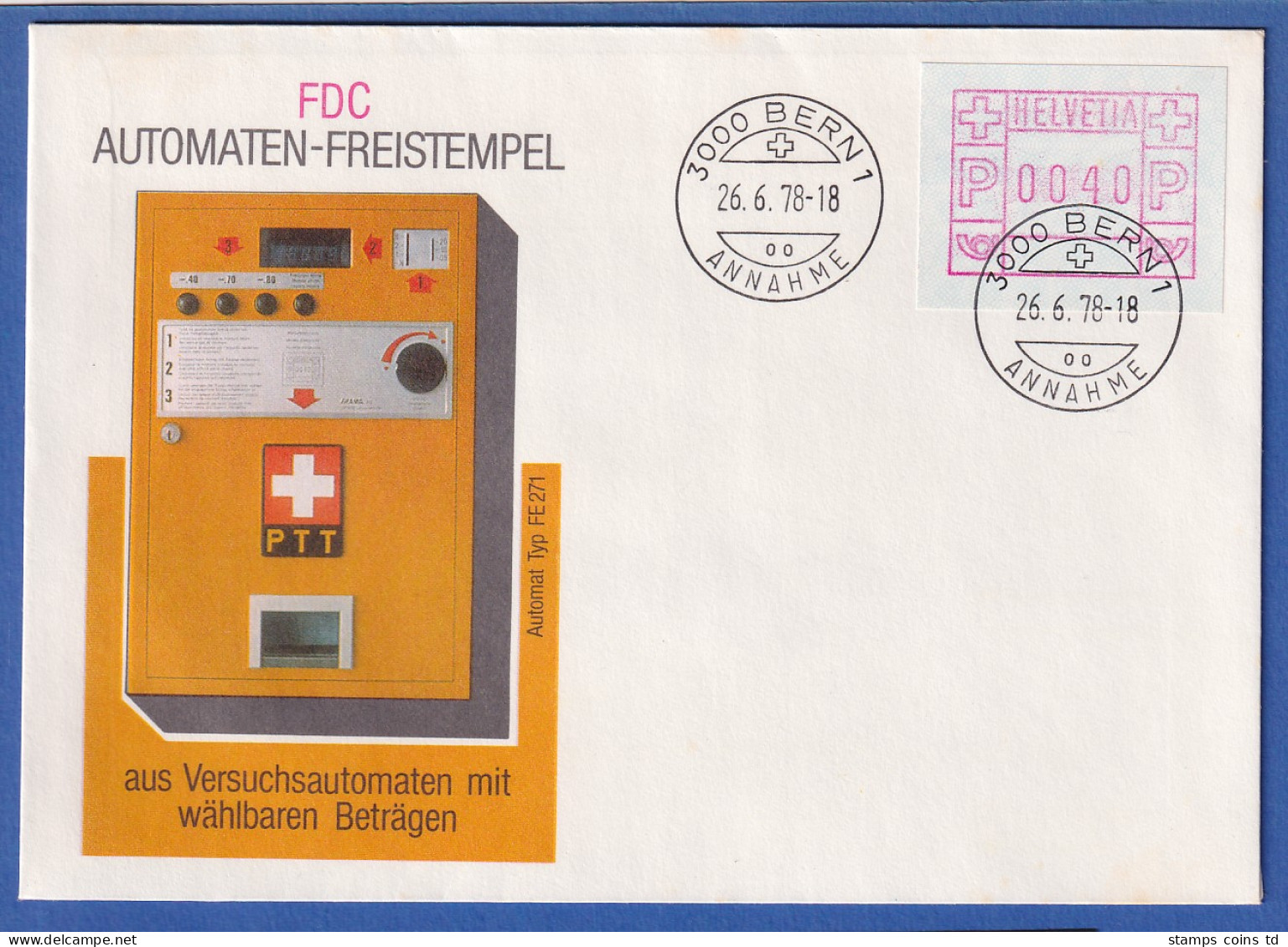Schweiz FRAMA-ATM Mi-Nr. 2  Grosses HELVETIA Auf Schmuck-FDC 26.6.78 - Automatic Stamps