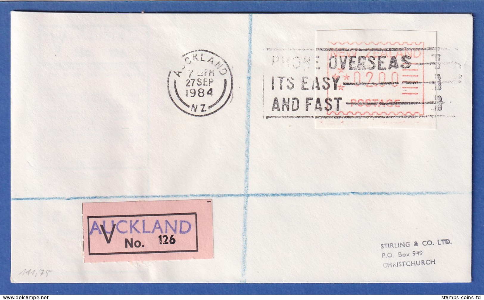 Neuseeland Frama-ATM 1. Ausg. 1984 Mi.-Nr. 1 Wert 02,00 Auf V-Brief  - Lots & Serien