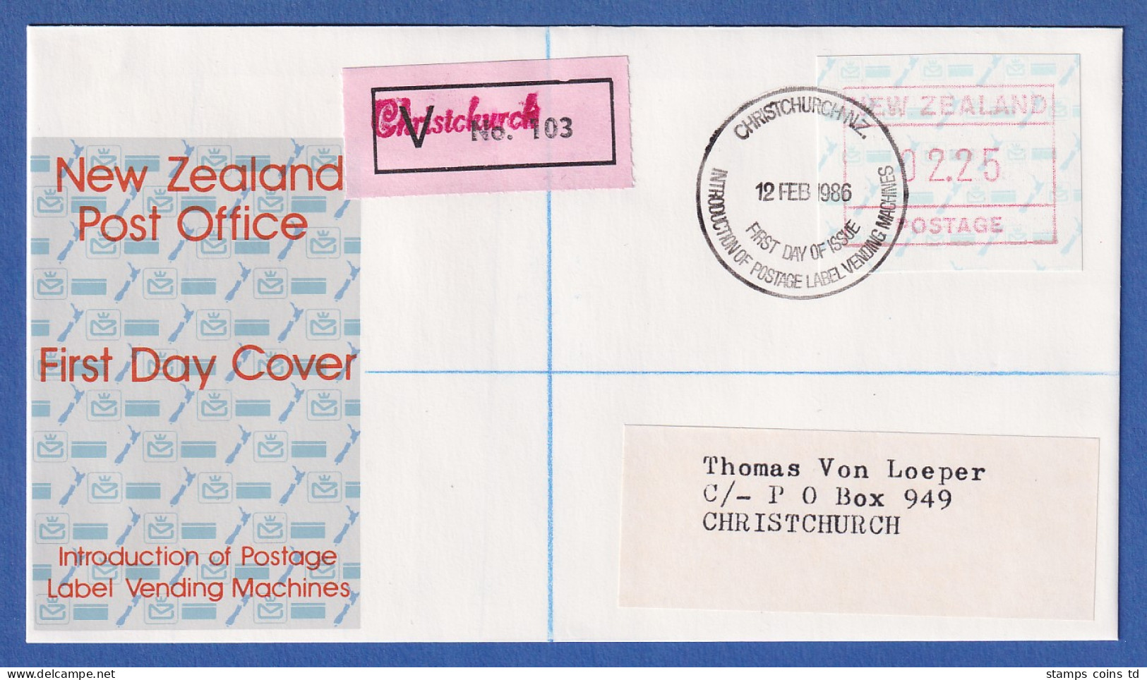 Neuseeland Frama-ATM 2. Ausg. 1986 Wert 02,25 Auf V-FDC  - Collections, Lots & Séries