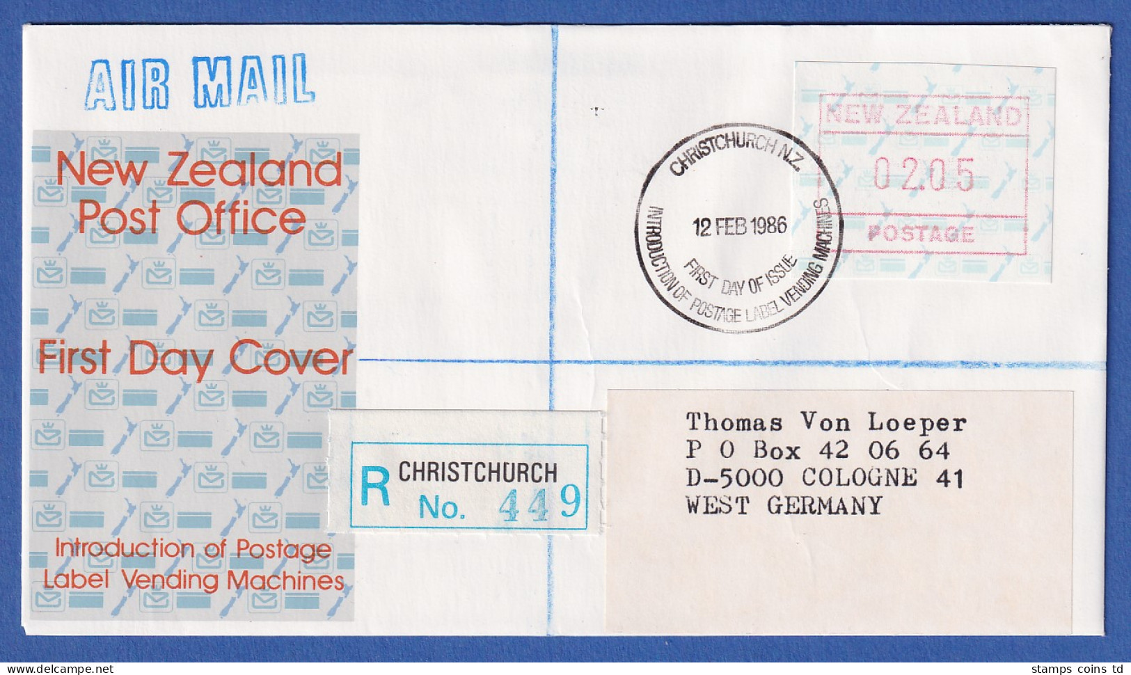 Neuseeland Frama-ATM 2. Ausg. 1986 Wert 02,05 Auf R-FDC  - Collezioni & Lotti