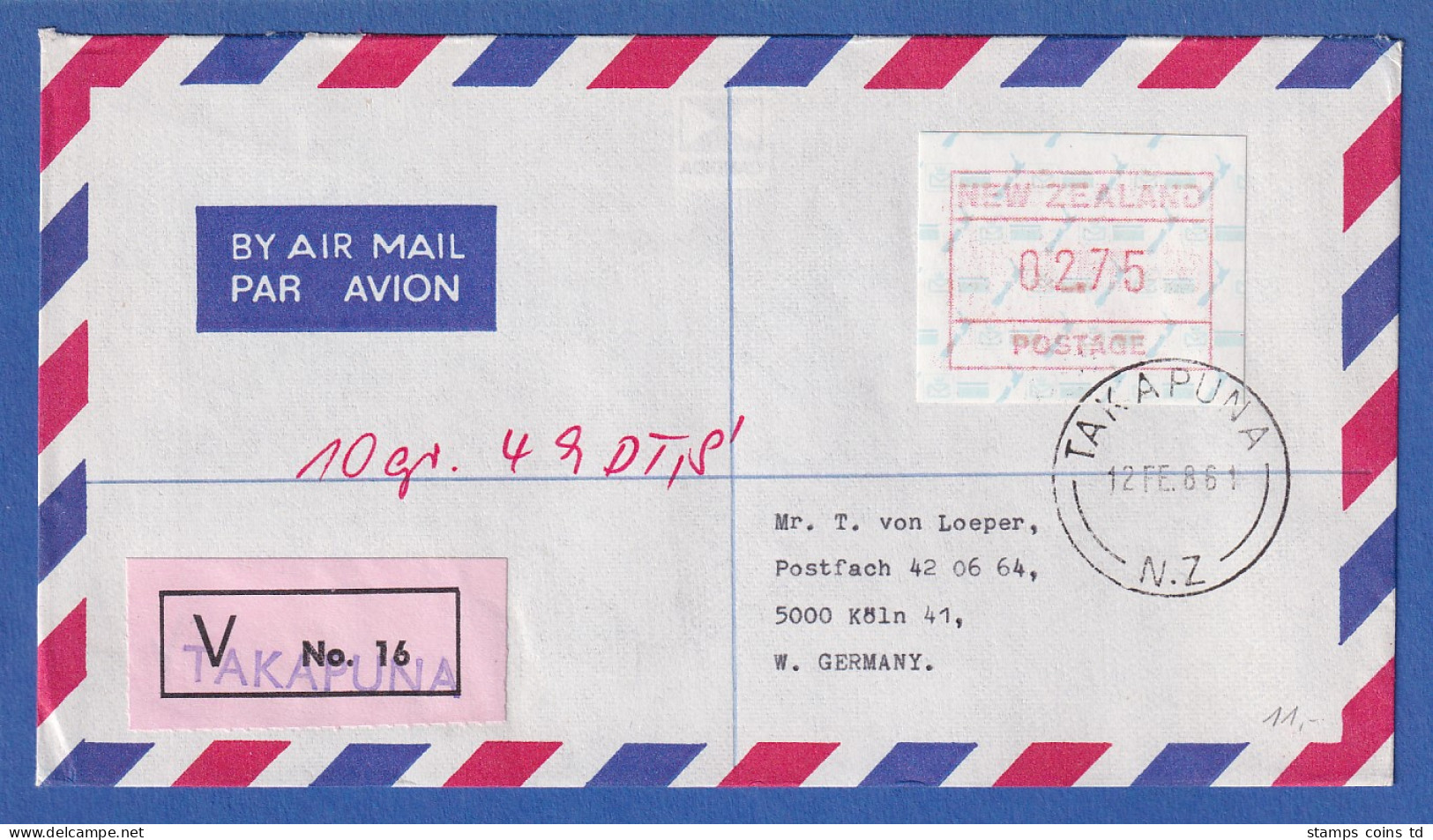 Neuseeland Frama-ATM 2. Ausg. 1986 Wert 02,75 Auf Lp-V-FDC, O Takapuna  - Lots & Serien