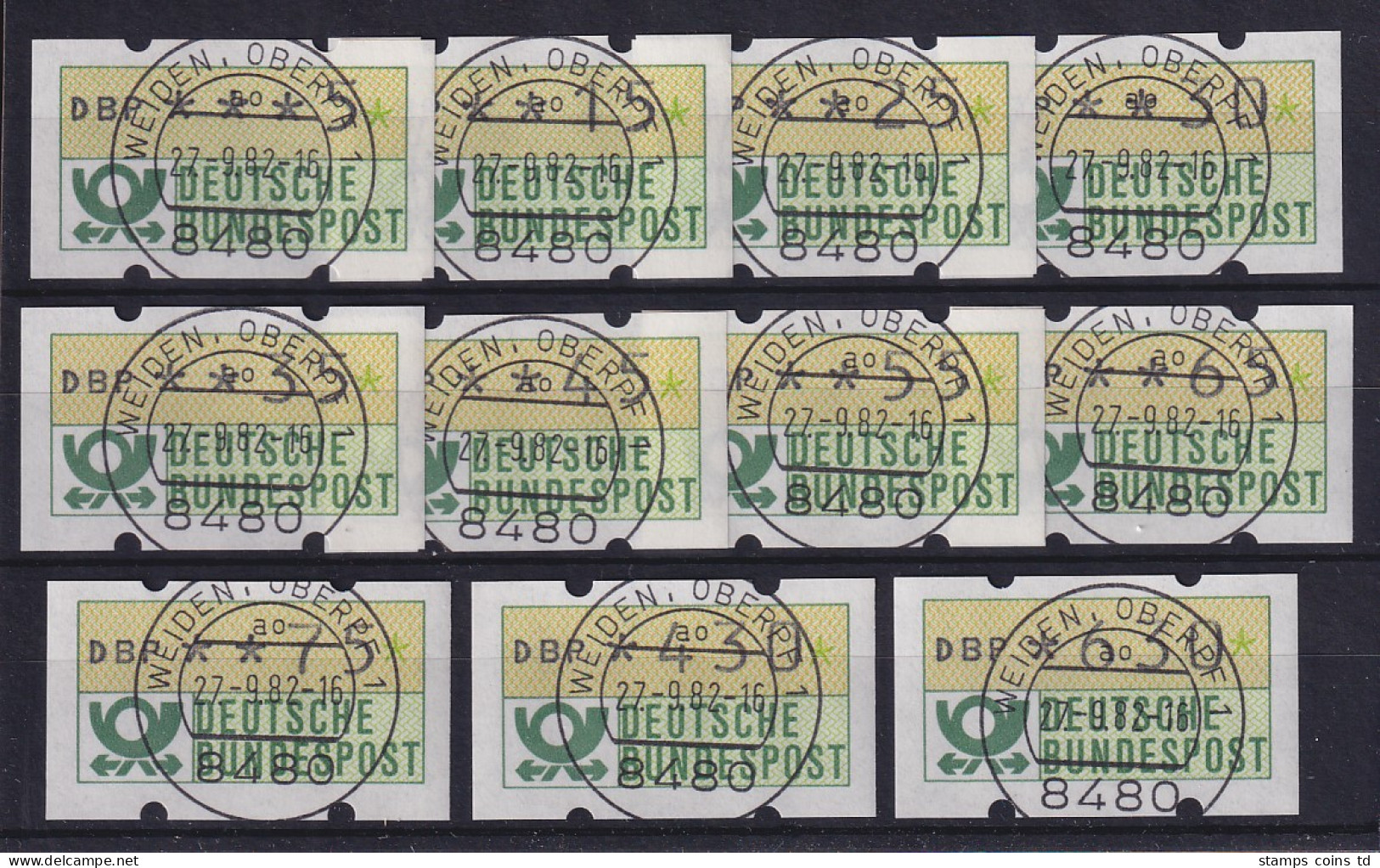 Deutschland ATM Mi.-Nr. 1.1hu Lot 11 Werte Von 5 Bis 630 Pfg O WEIDEN 27.9.82 - Timbres De Distributeurs [ATM]