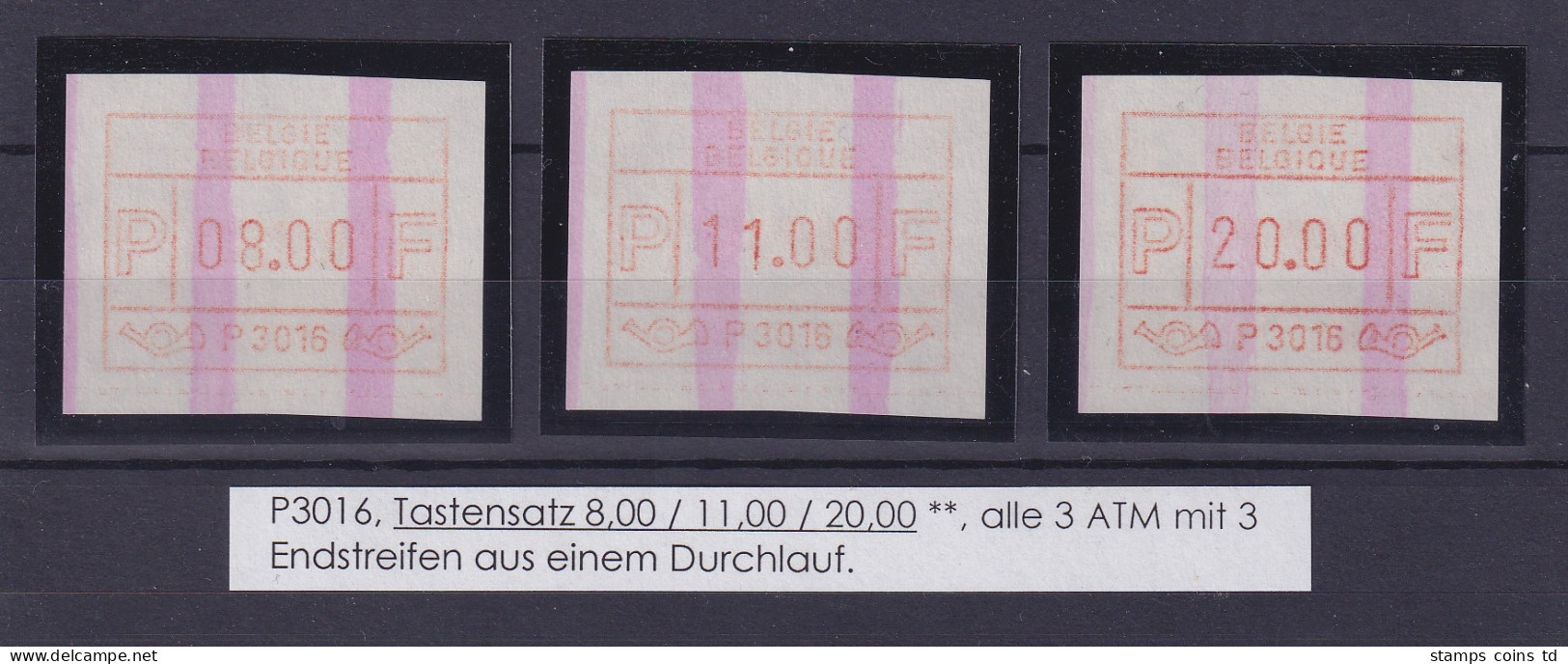 Belgien FRAMA-ATM P3016 Mit ENDSTREIFEN  Tastensatz 8-11-20 ** Selten !!  - Other & Unclassified