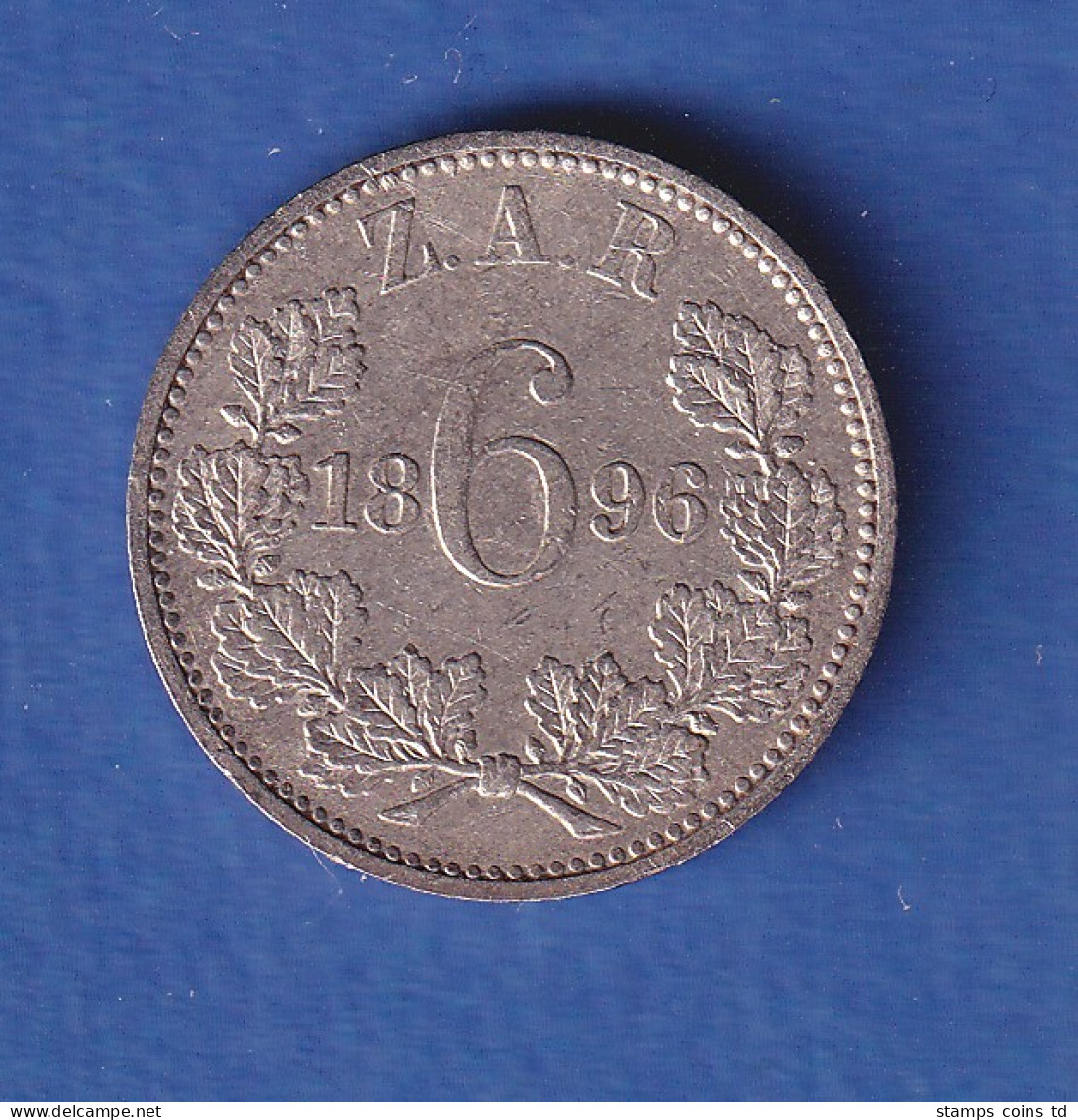 Südafrika 1896 Silbermünze 6 Pence Paul Krüger 2,8g/Àg925 - Autres – Afrique