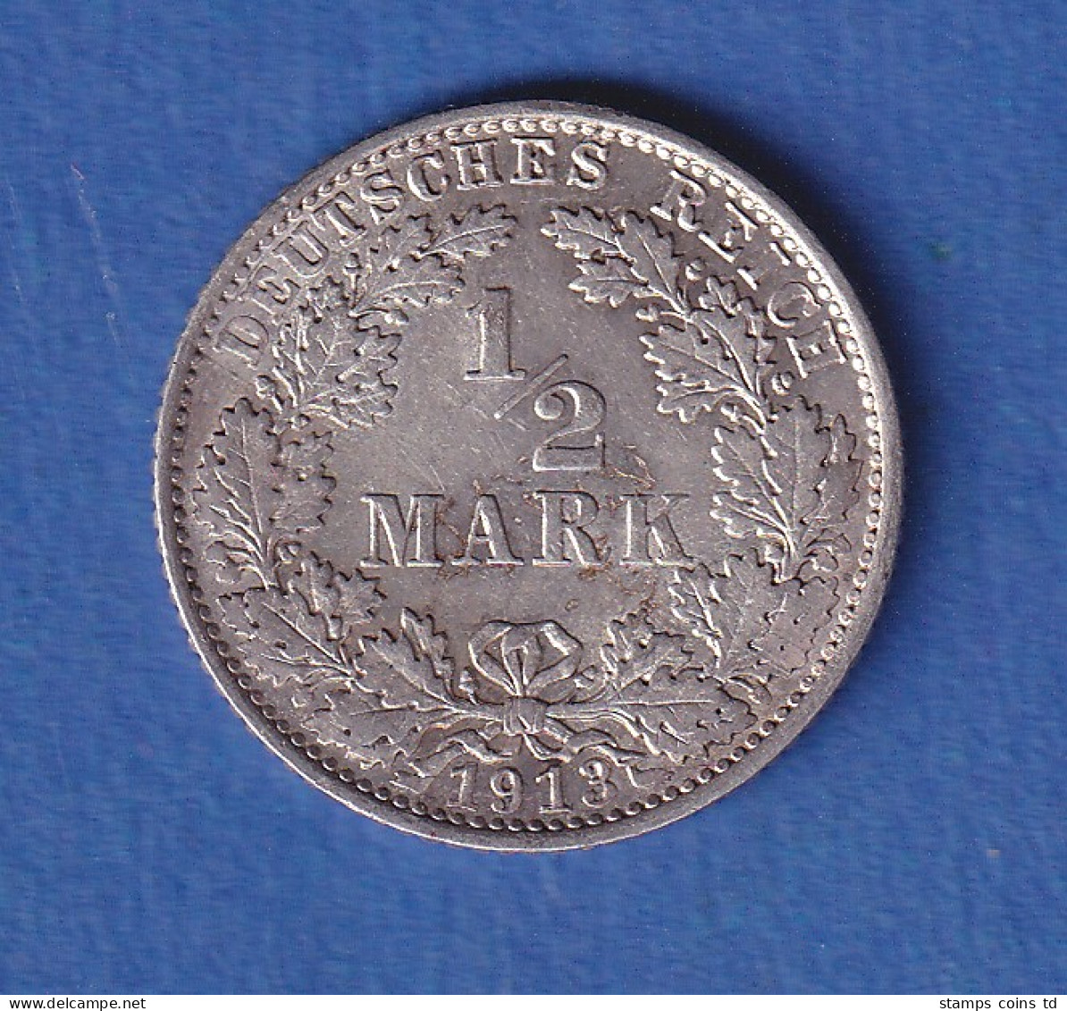 Deutsches Kaiserreich Silber-Kursmünze 1/2 Mark 1913 E Vz - Autres & Non Classés