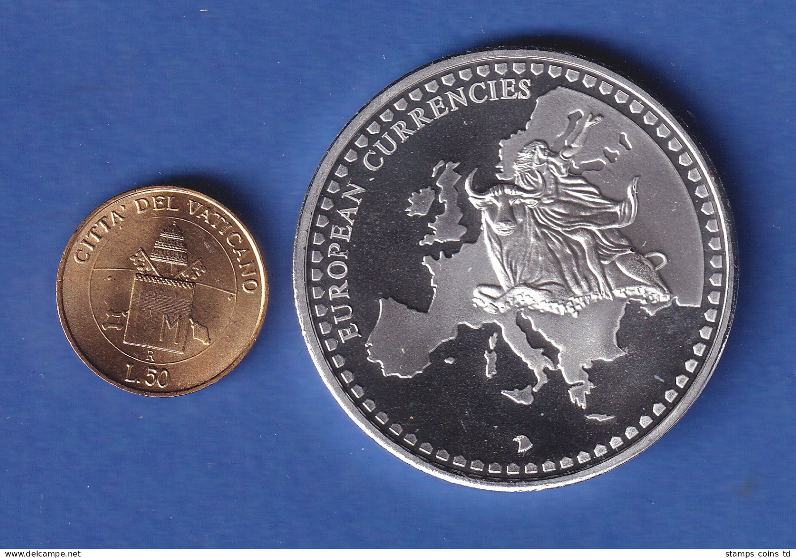 Medaille European Currencies Vatikan - Mit Vergoldeter Münze 50 Lire, 2000 - Unclassified