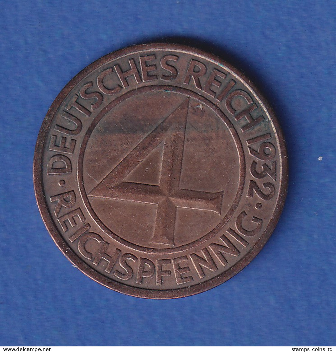 Deutsches Reich Kursmünze 4 Reichspfennig 1932 J - Otros & Sin Clasificación