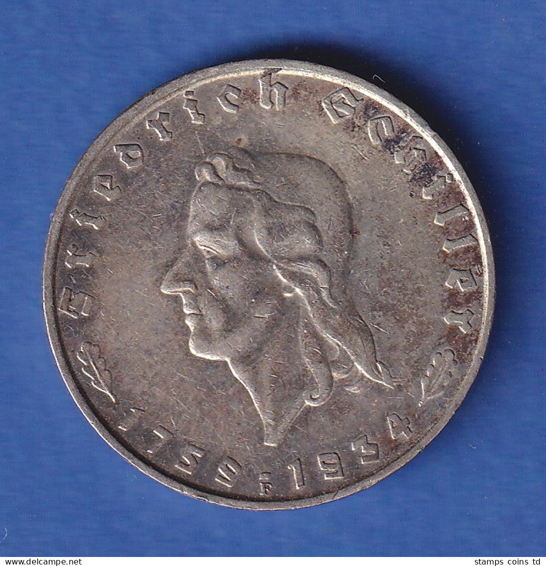 Deutsches Reich 2 Reichsmark - Gedenkmünze Friedrich Schiller 1934 F - 5 Reichsmark