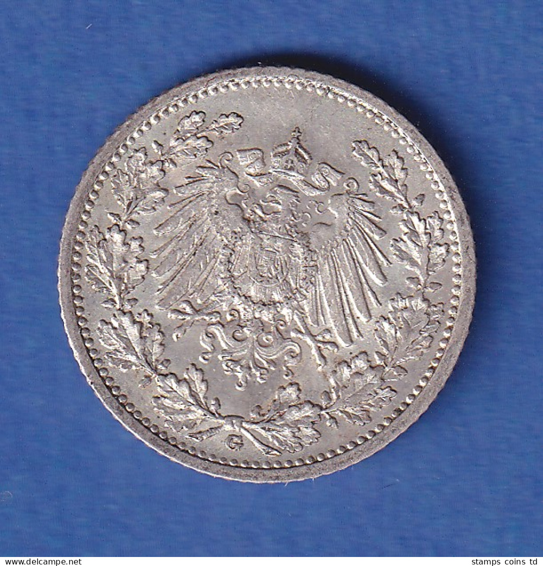 Deutsches Kaiserreich Silber-Kursmünze 1/2 Mark 1911 G Vz - Autres & Non Classés