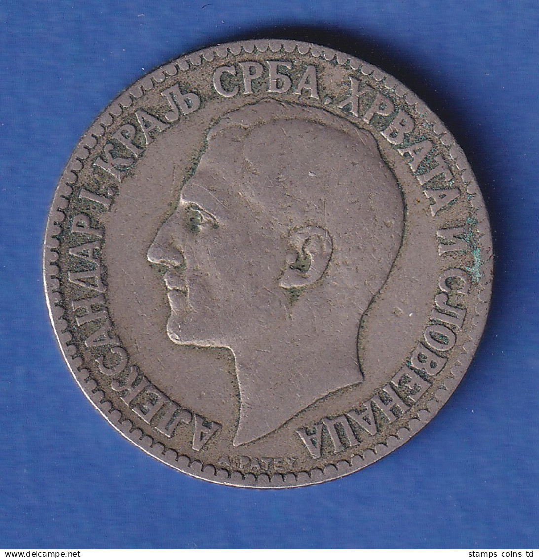 Jugoslawien 1925 Kursmünze 2 Dinara - König Alexander I.  - Yugoslavia