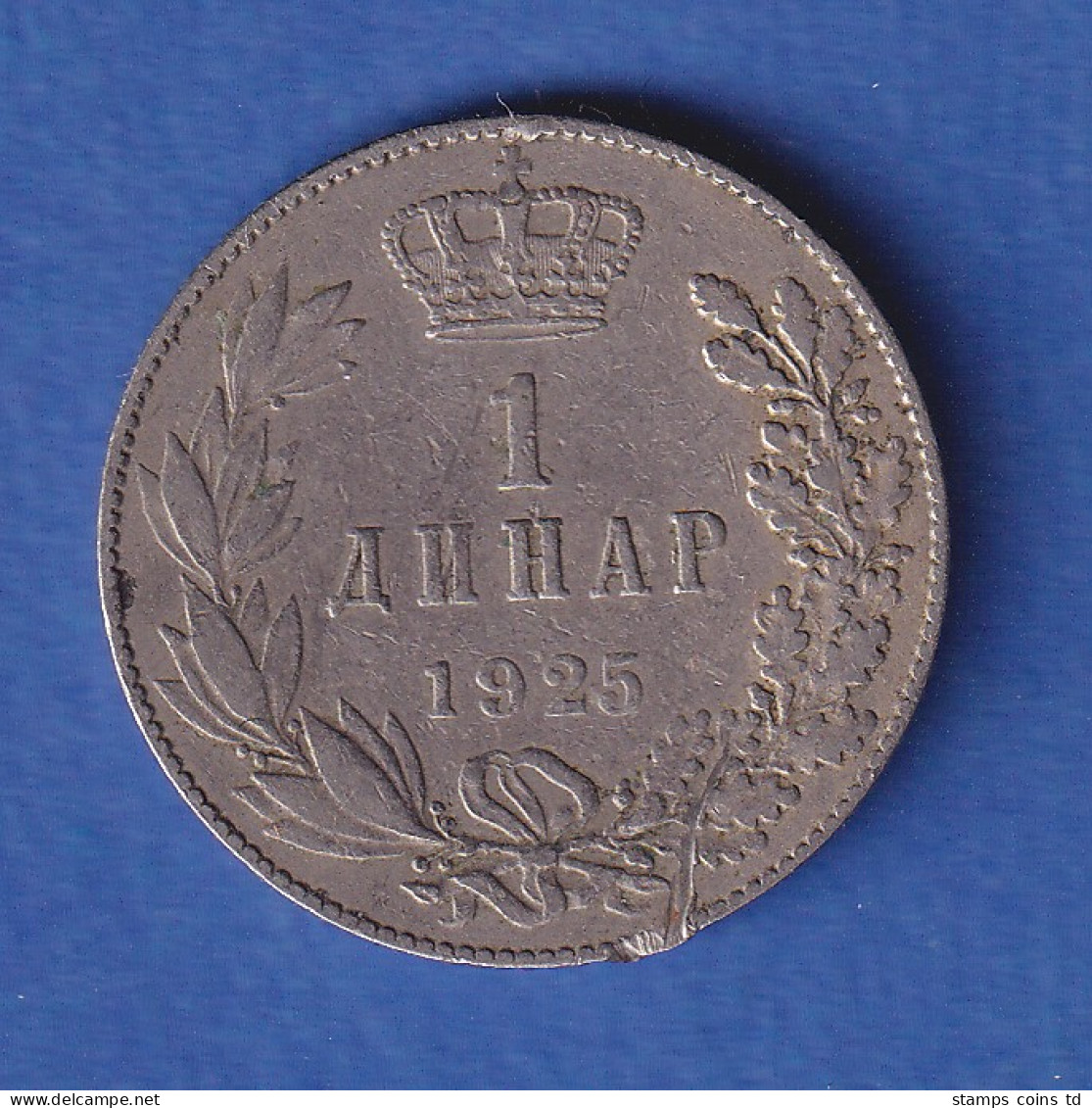 Jugoslawien 1925 Kursmünze 1 Dinar - König Alexander I.  - Jugoslavia