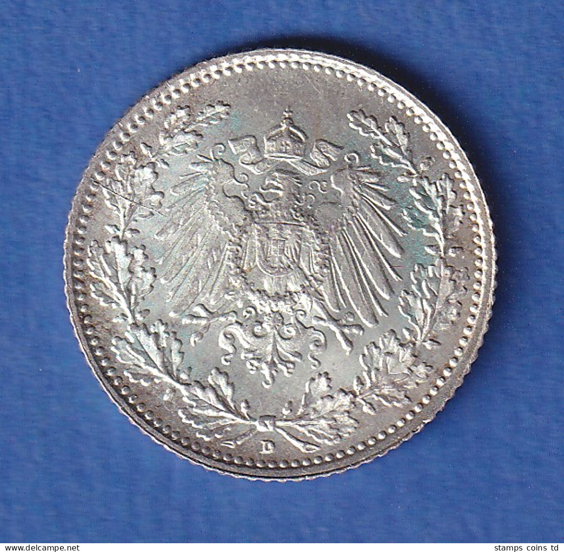 Deutsches Kaiserreich Silber-Kursmünze 1/2 Mark 1914 D Stg - Autres & Non Classés