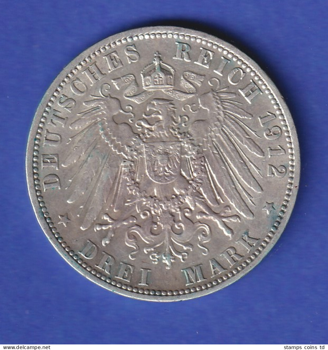 Dt. Kaiserreich Bayern 3-Mark Silbermünze König Otto 1912 D Vz  - Andere & Zonder Classificatie
