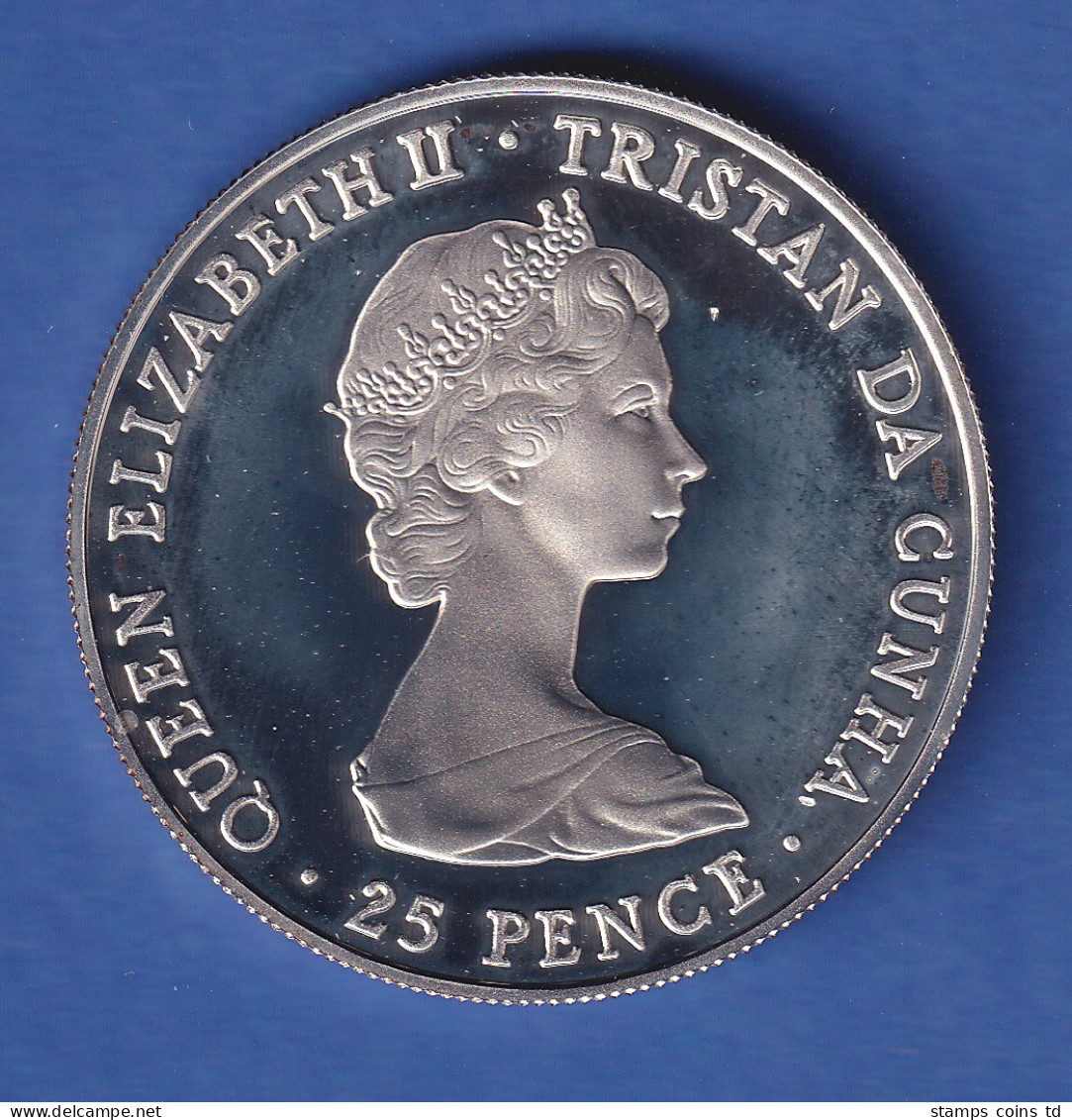 Tristan Da Cunha 1981 Hochzeit Von Prinz Charles Und Lady Diana 25 Pence Ag925 - Autres & Non Classés