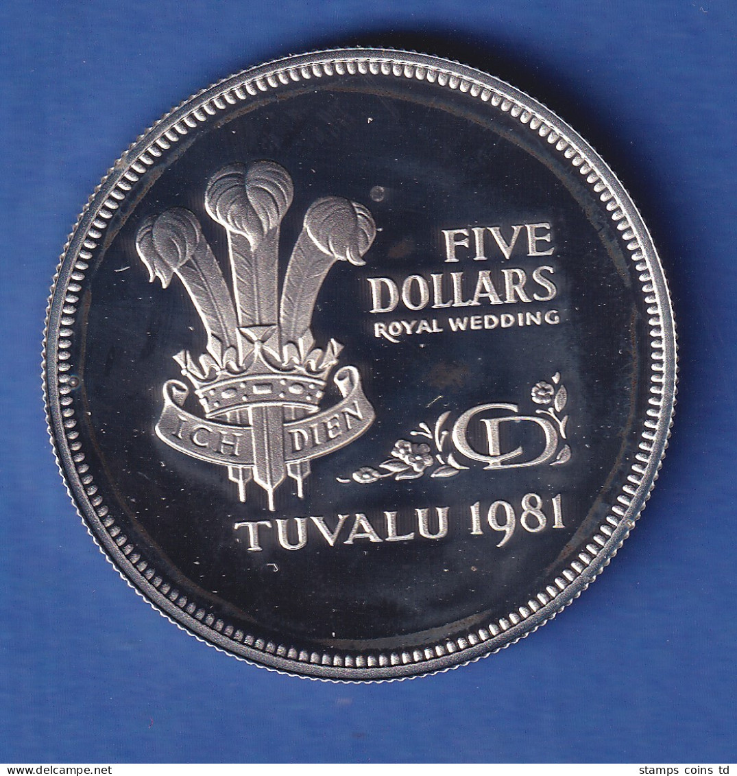 Tuvalu 1981 Hochzeit Von Prinz Charles Und Lady Diana 5 Dollars Ag925 - Altri – Oceania