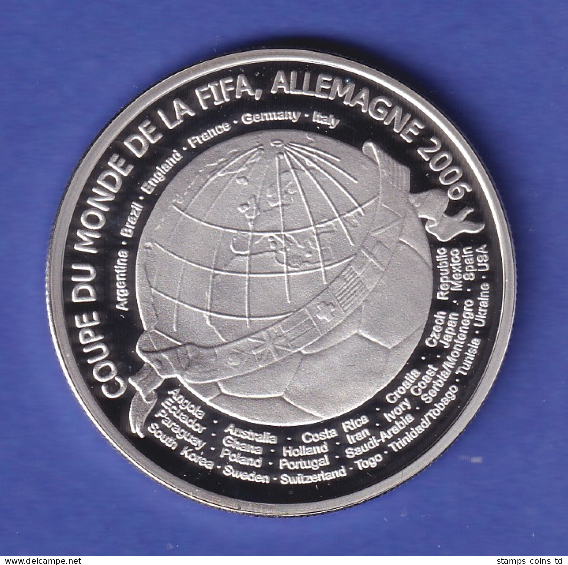 Kongo Silbermünze 1000 Francs Fußball-Weltmeisterschaft 2006 PP - Autres – Afrique