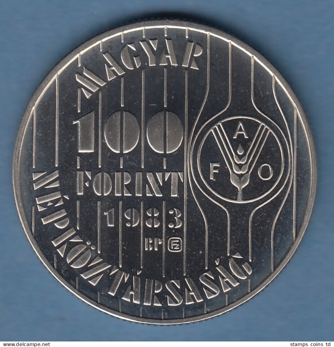 Ungarn 1983 Gedenkmünze 100 Forint FAO  Getreideähren PP - Hongarije