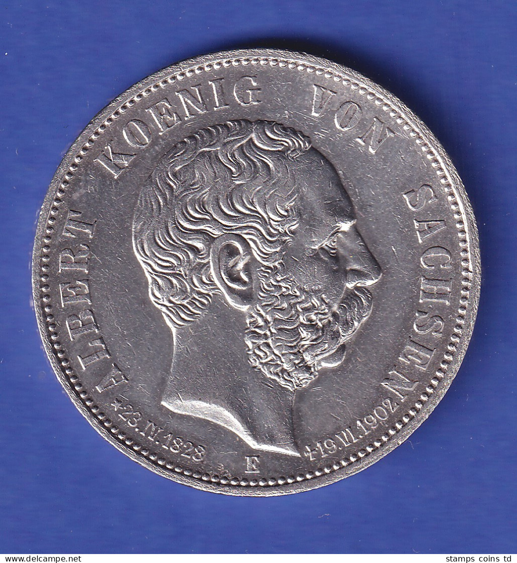 Sachsen Silbermünze 5 Mark König Albert Mit Lebernsdaten 1902 E  Vz - Sonstige & Ohne Zuordnung