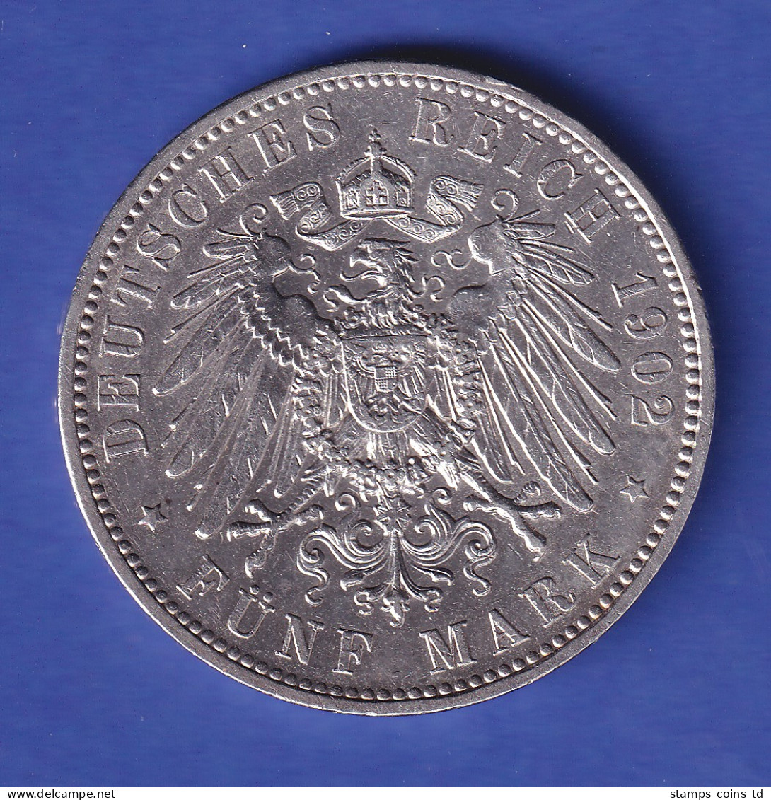 Sachsen Silbermünze 5 Mark König Albert Mit Lebernsdaten 1902 E  Vz - Sonstige & Ohne Zuordnung